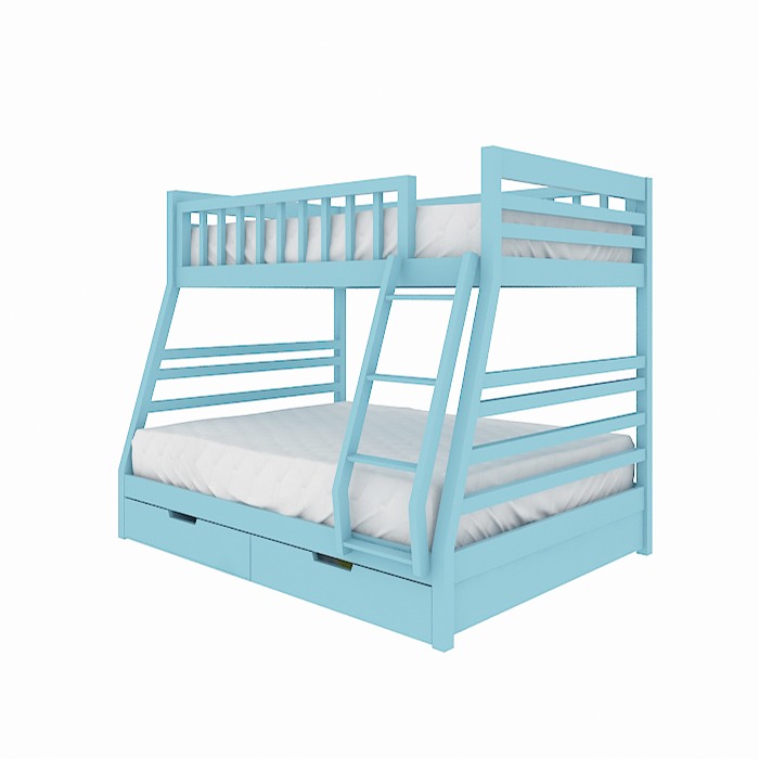 Huelva Blue Bunk Bed With Drawer, Trio Bunk Beds With Storage
