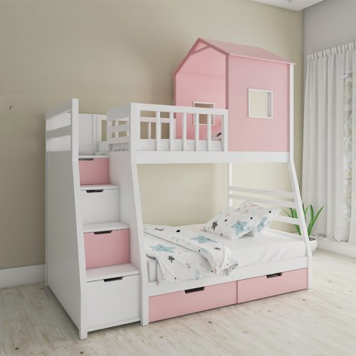 pink hut shaped bunk bed