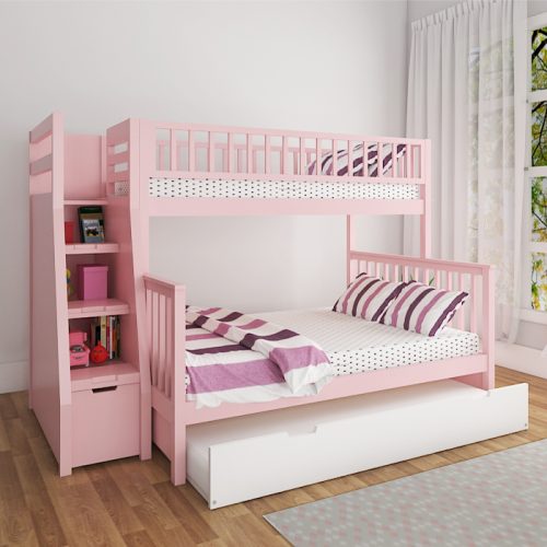 pink bunk bed with trundle