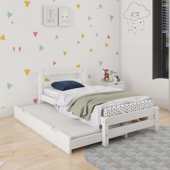 White Bed With Trundle- Premium Range Of Kids Bed- Buy Now