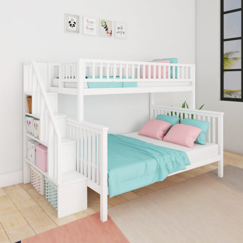 Soft White Bunk Bed with Stairs
