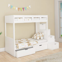 Scooby White Bunk Bed with Stairs