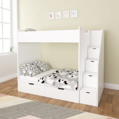 Toffee White Bunk Bed with Storage
