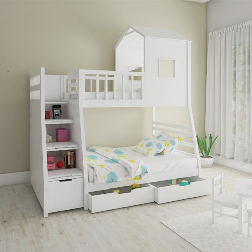 white hut shaped bunk bed