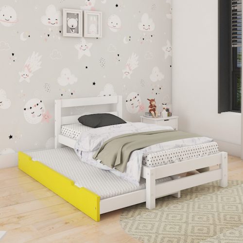 white & yellow bed with trundle